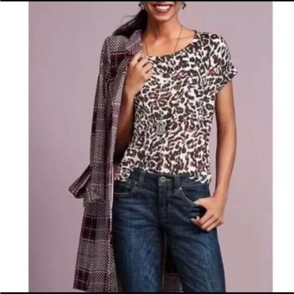 CAbi Tops - Cabi Leopard Boxy Roll Cuff Tee Size Medium #3414
